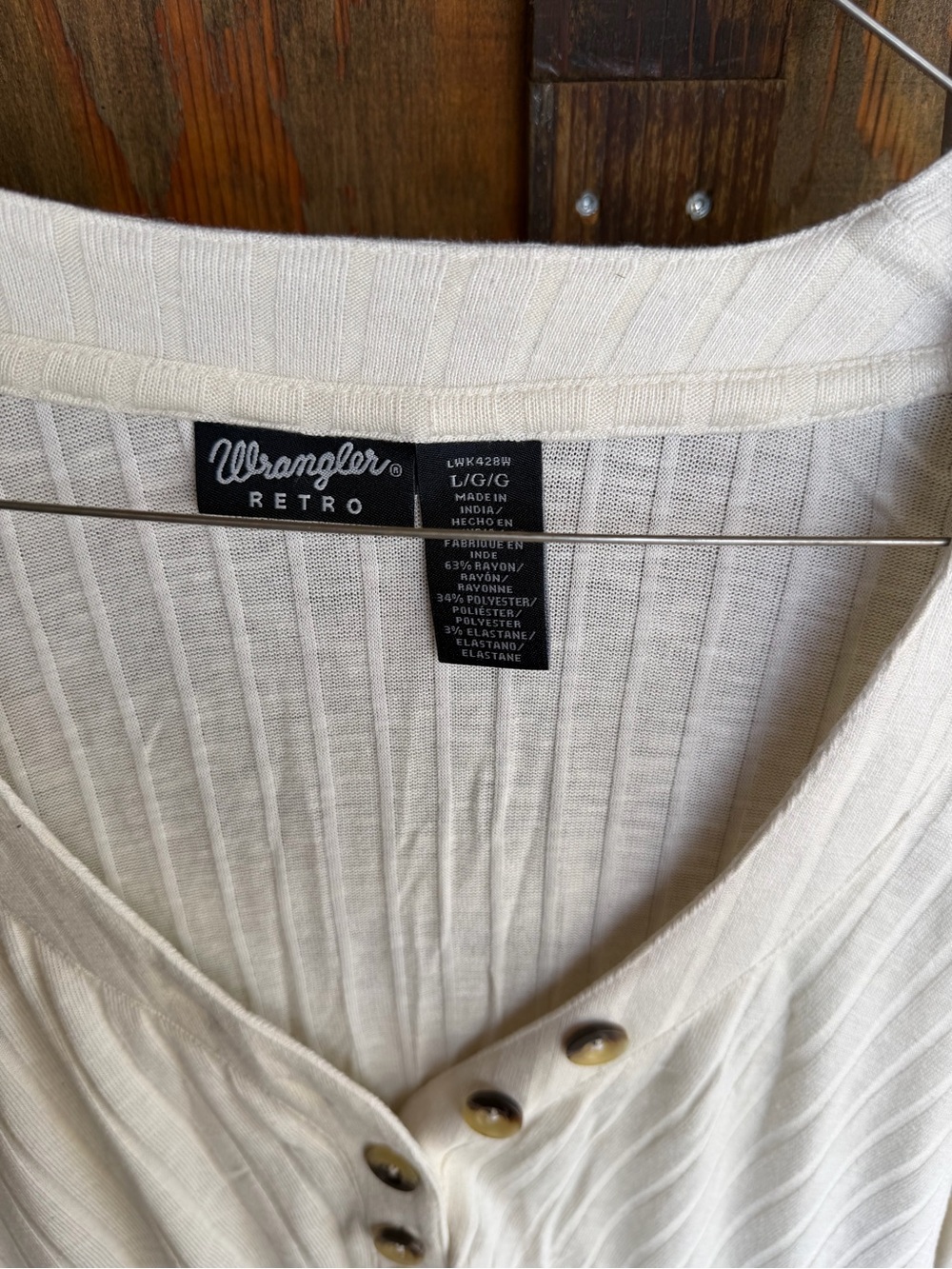 Wrangler Retro Cream Ribbed Henley Shirt